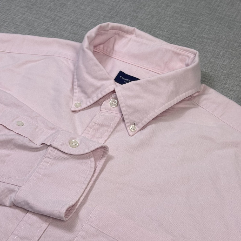 Proper Cloth Button-Down Shirt Mens 19.25 Pink Long Sleeve Cotton Pocket Regular